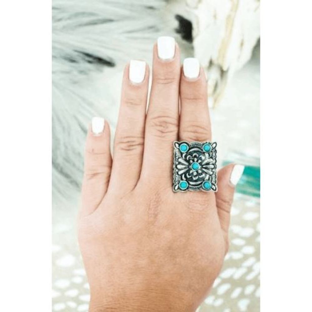 CORAL TERRACE TURQUOISE AND SILVERTONE CUFF RING